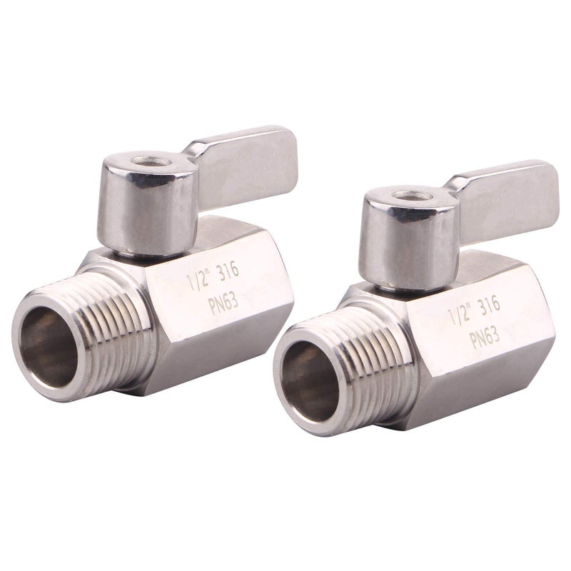 DERNORD 1/2" Stainless Mini Ball Valve Female x Male NPT Thread with Stainless Steel Handle Pack of 2 - Image 1